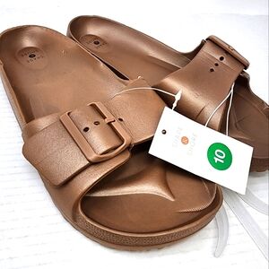 Mens New‎ Shade & Shore Metallic Brown Sandals Beach Shoes Slipons Size 10